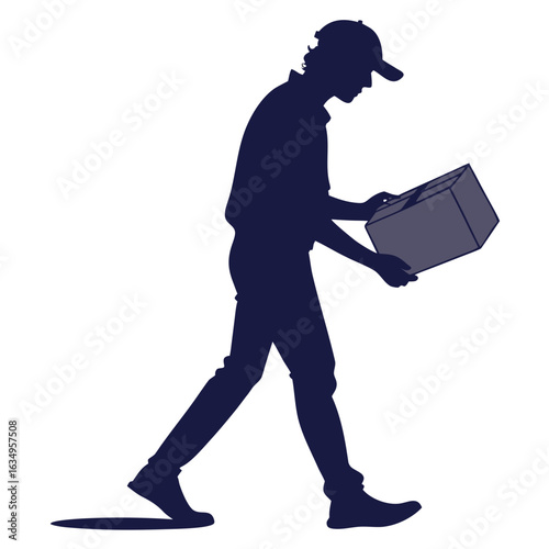 Silhouette Of A Delivery Person Carrying A Box