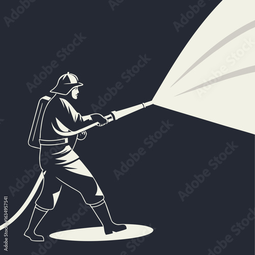 Silhouette Of A Firefighter Spraying Water From A