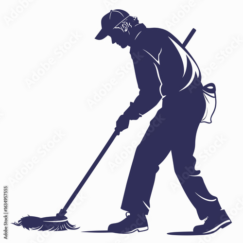 Silhouette Of A Janitor Mopping A Floor