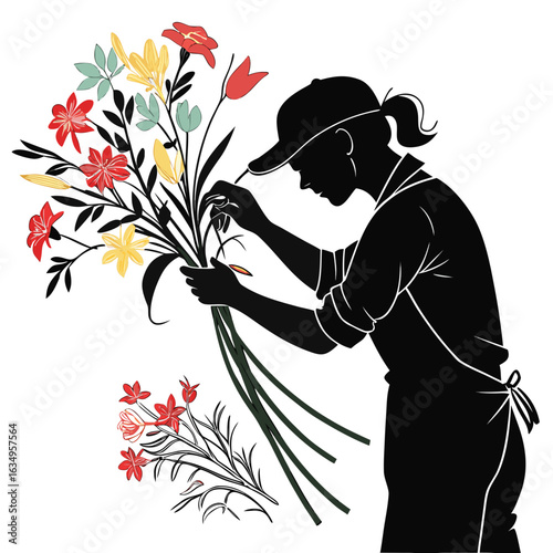 Silhouette Of A Florist Arranging A Bouquet