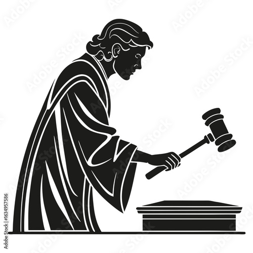 Silhouette Of A Judge With Gavel In Courtroom