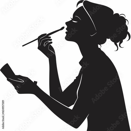 Silhouette Of A Makeup Artist Applying Cosmetics