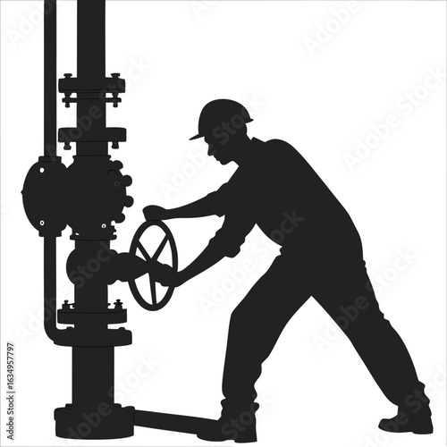 Silhouette Of An Engineer Adjusting Machinery
