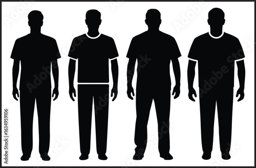 Male Body Types Silhouettes - Different Men Physique Shapes Standing Figures Black Vector Illustration Set