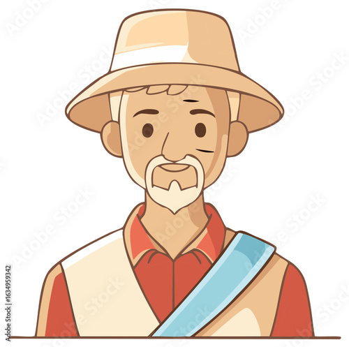 Cartoon Character Illustration of an Adventurer Wearing a Hat and Shoulder Strap for Stock Illustration