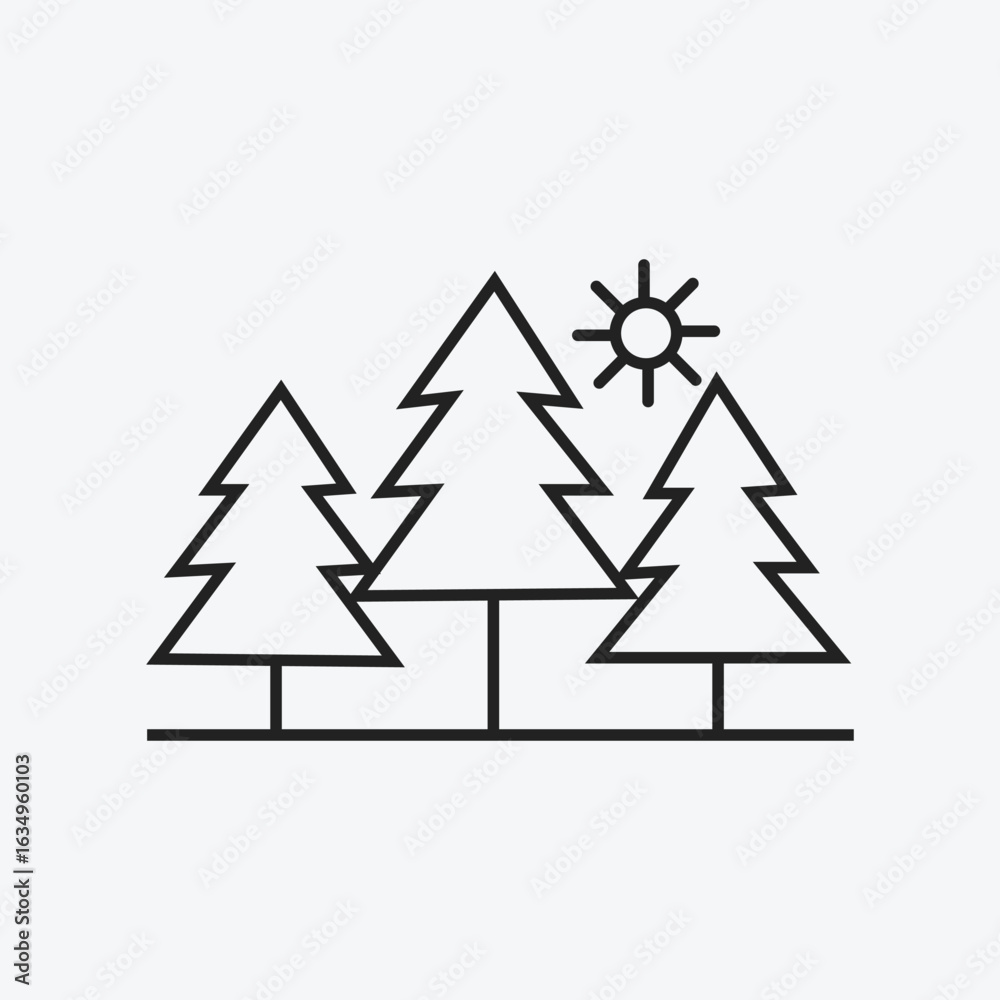 Fototapeta premium Forest Trees with Sun Icon Nature, Outdoors, Environment and Eco Friendly Symbol