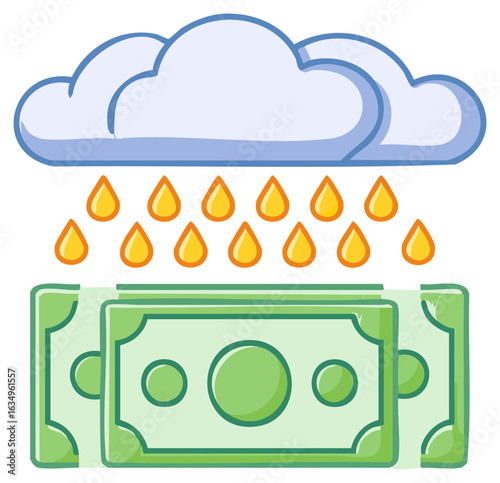 Money raining from cloud concept financial wealth investment