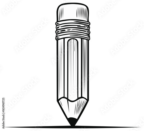 Pencil drawing creating a black line sketch, back to school, office supply design