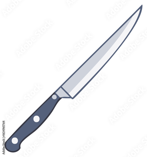 Sharp kitchen knife with a steel blade and riveted handle vector illustration