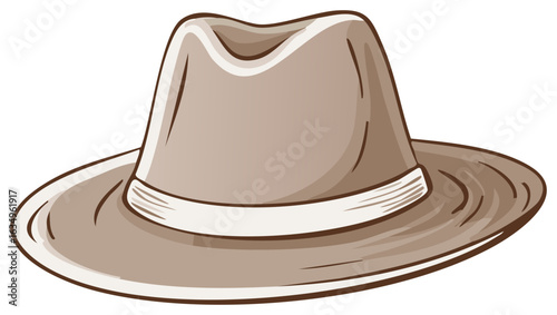 Elegant Brown Fedora Hat with a White Band, Gentleman's Classic Headwear, Isolated Illustration