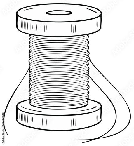 Line Art of a Thread Spool With Thread Coming Loose From The Center