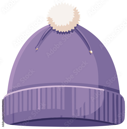 Soft Lavender Bobble Hat with Textured Knit and White Fur Ball Detail