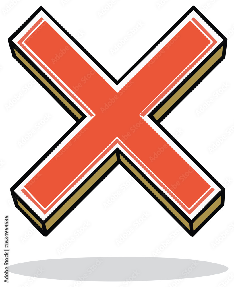 Obraz premium Isometric 3D Red X Mark with a Shadow