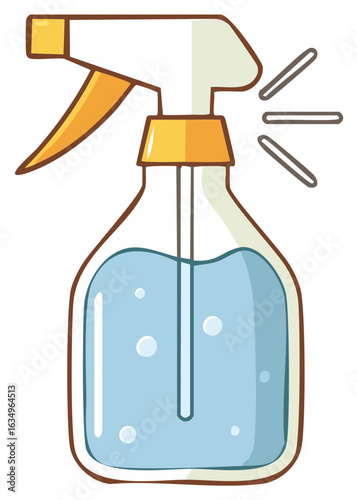Cartoon Sprayer Bottle Filled with Liquid and Spraying Icon, Cleaning Product Equipment Illustration