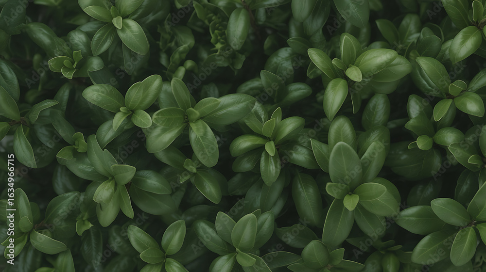 Obraz premium Dense cluster of dark green leaves. 