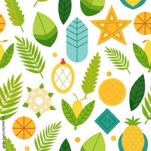Sukkot Holiday Seamless Pattern with Etrog and Lulav Elements