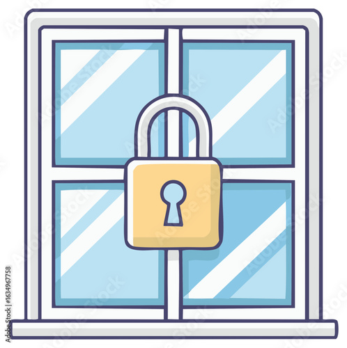 Padlock on a closed window icon for home security and safety concept