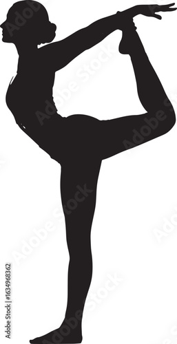 Woman in Yoga Dancer Pose Silhouette. Natarajasana Asana Vector Icon