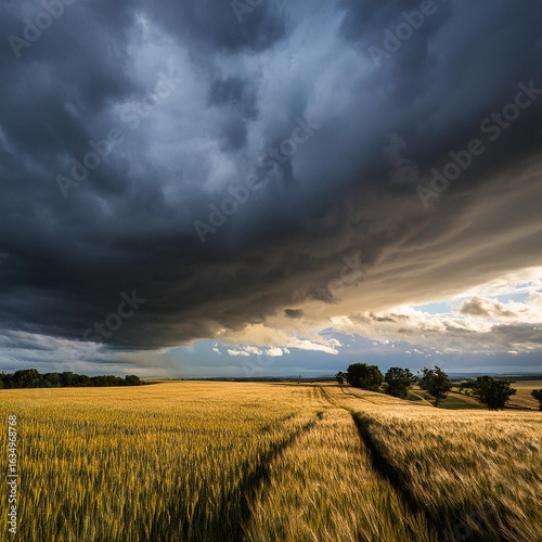 A brooding skyscape dominates a rustic field view