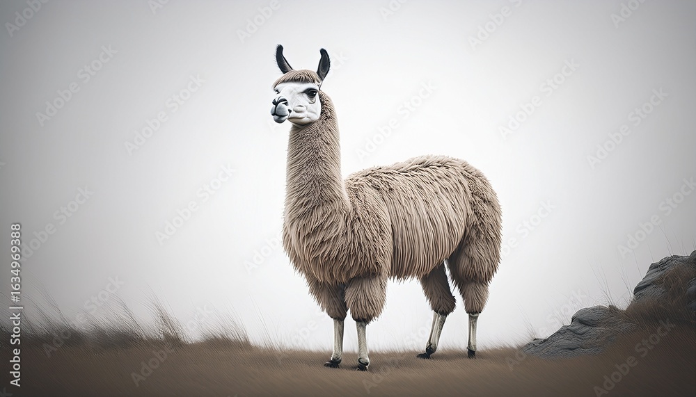 Fototapeta premium minimalist line art of standing llama in simple outline style