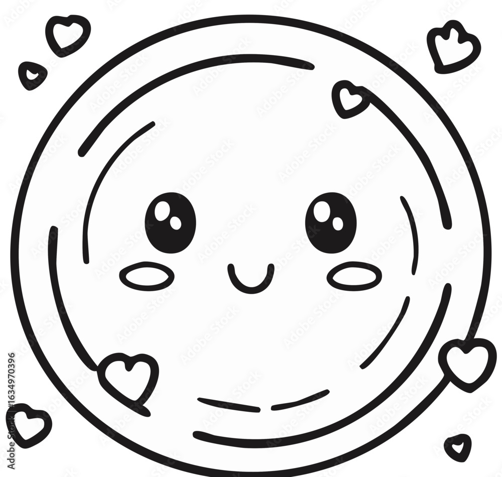 Obraz premium Cute Kawaii Face with Hearts in Line Art Style