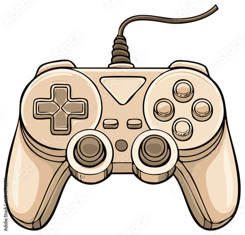 Classic tan video game controller illustration with directional pad and action buttons