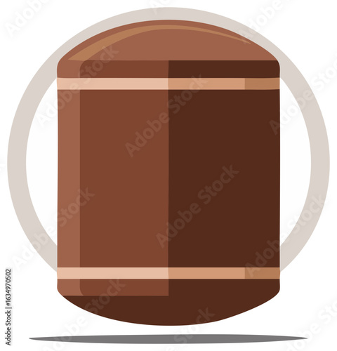 Stylized brown chocolate candy with stripes around it on a circle design element, sweet confection design.