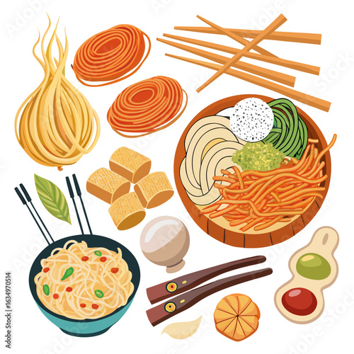 Dry Noodle Types Set Vector Illustration Isolated
