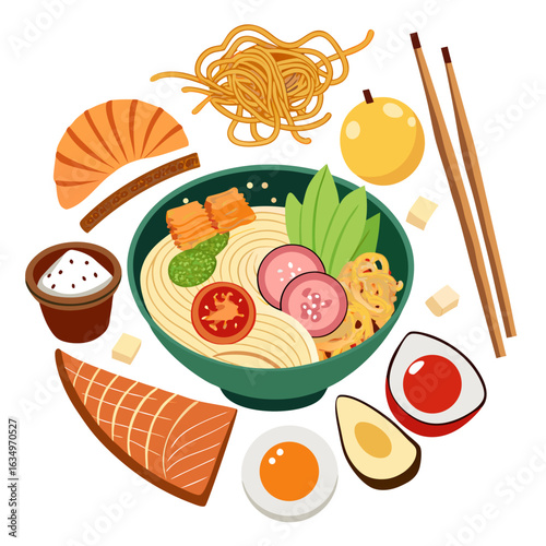 Dry Noodle Types Set Vector Illustration Isolated