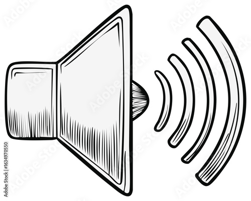 Speaker with sound waves, audio signal vector, loudspeaker icon, outline design