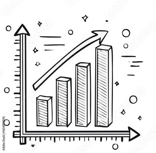 Hand drawn business chart with rising arrow, increasing business performance