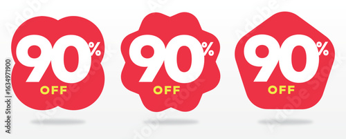 90% off, store, shop, store, retail, ticker, special, label, tag, shape, marketing, promo, price, advertising, offer. Set, vector, icon