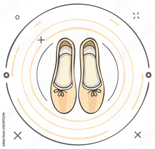 Elegant Ballet Slippers Illustration Beige Pointe Shoes in Circular Design