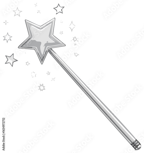 Isolated Graphic of a Magic Wand with Stars Sparkling, Cartoon Style. Dreams, Wizardry, and Magic.
