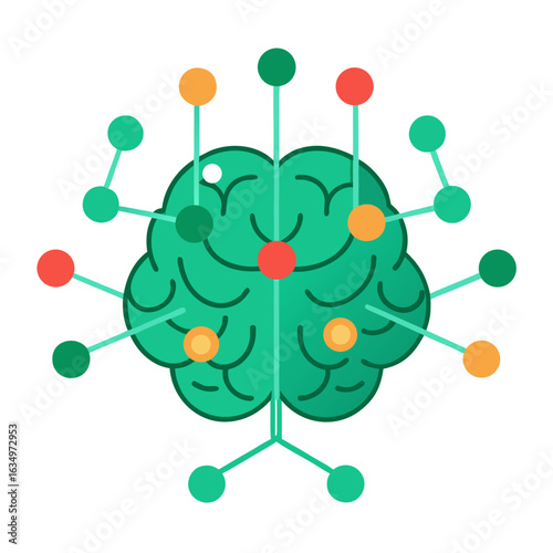 Minimal Green Brain with Signals – Vector Symbol for Cerebral Palsy Awareness