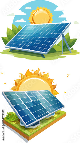 Vector illustration set of solar panels for green energy concept.