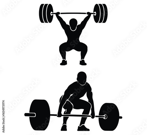 Weightlifting Silhouettes Set - Powerlifting Barbell Squat Deadlift Gym Fitness Vector Icons Collection