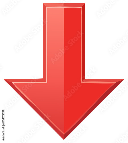 Bright Red Downward Pointing Arrow Symbol with a 3D Glossy Effect