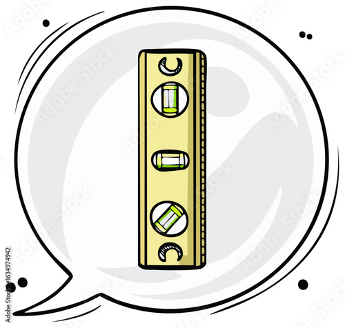 Cartoon bubble speech with level tool illustration