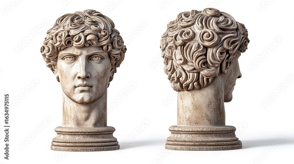 Obraz premium Ancient statue Antinous head isolated on white background, proffessional