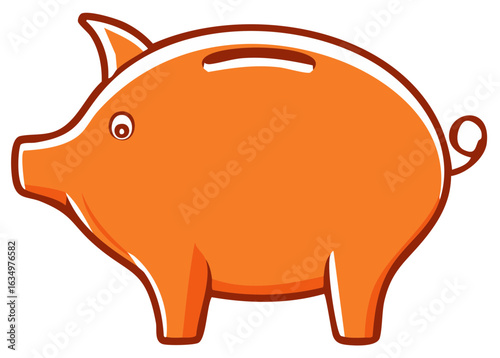 Orange cartoon style piggy bank symbolizing savings finance and investment growth