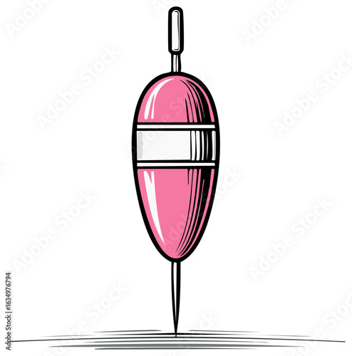 Vector illustration of a pink fishing bobber or float for fishing in a hand drawn style.