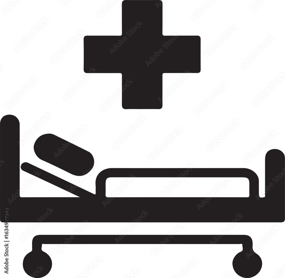 Fototapeta premium Hospital Bed and Medical Cross Icon Symbol of Healthcare, Emergency, and Treatment Illustration Design