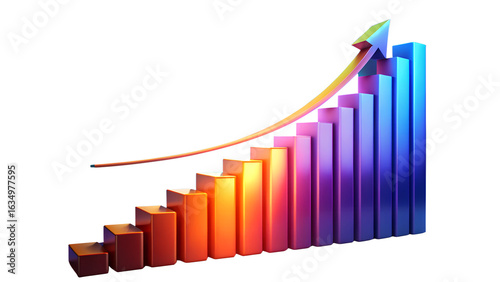 Free Download Photo of a 3d bar chart showing upward growth with a colorful arrow indicating success and progress, isolated on transparent background - GFXLoad