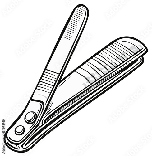 Simple line art illustration of a metal nail clipper for personal care