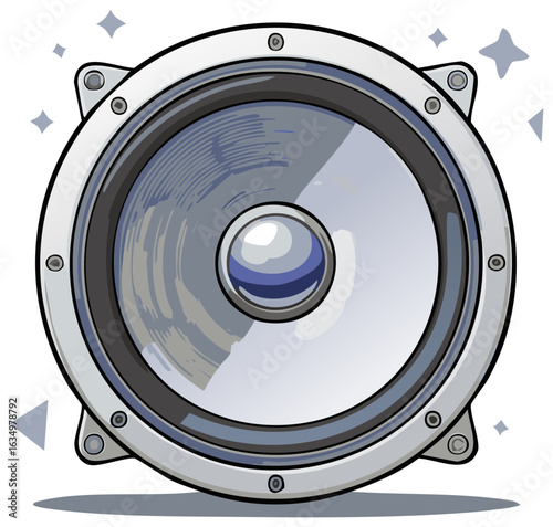 Modern Audio Speaker Woofer Element Cartoon Style Vector Illustration