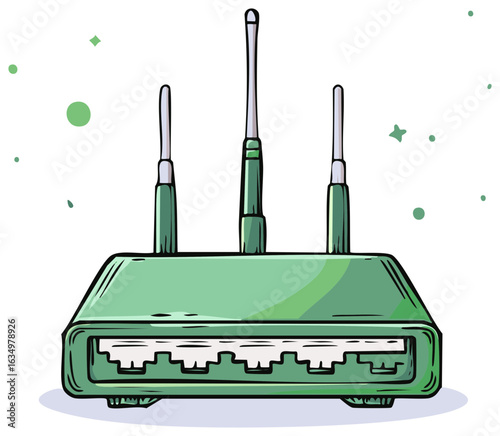 Green wireless router with three antennas for network connection
