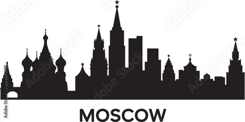 Moscow Skyline Silhouette Vector Illustration with Famous Landmarks and Monuments Design