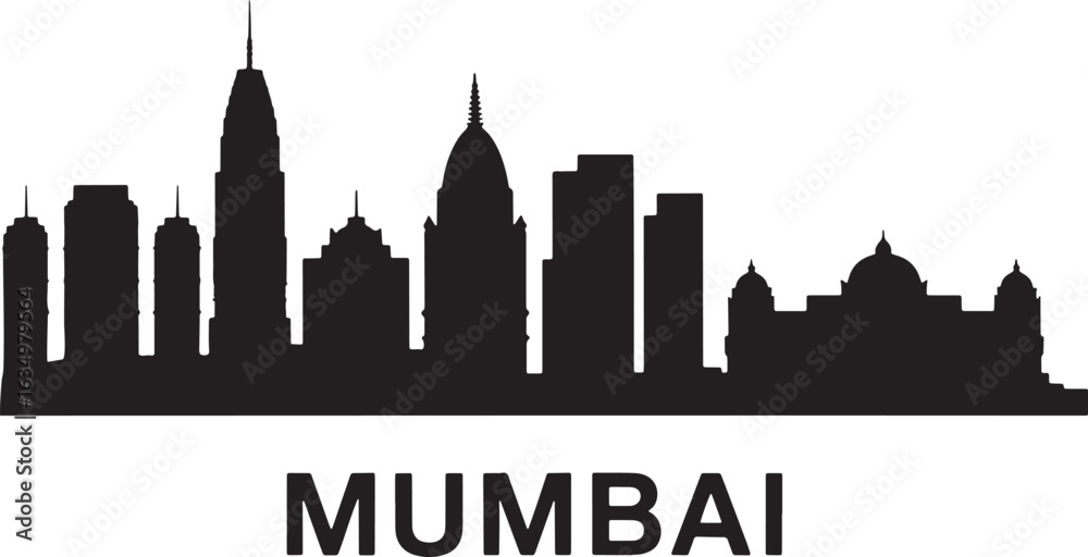 Fototapeta premium Mumbai Skyline Silhouette Vector Illustration A Detailed Cityscape of India's Financial Capital