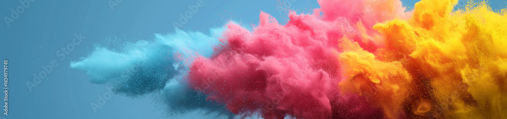 Obraz premium Vibrant color powder splash isolated on a white background, banner design, wide panorama, high resolution,
